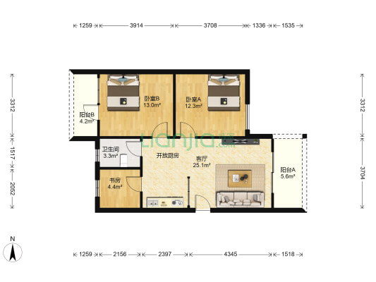 金晖明园 3室1厅1卫 83平方