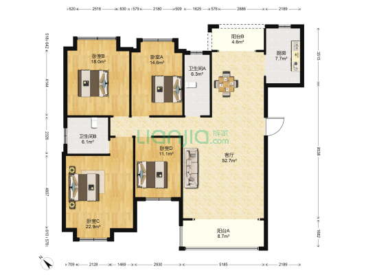 上品百合园 4室1厅2卫 192平方