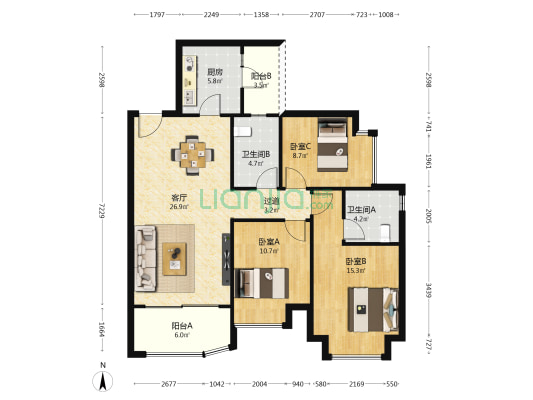 恒大御景半岛6号地块(万州) 3室1厅2卫 108平方