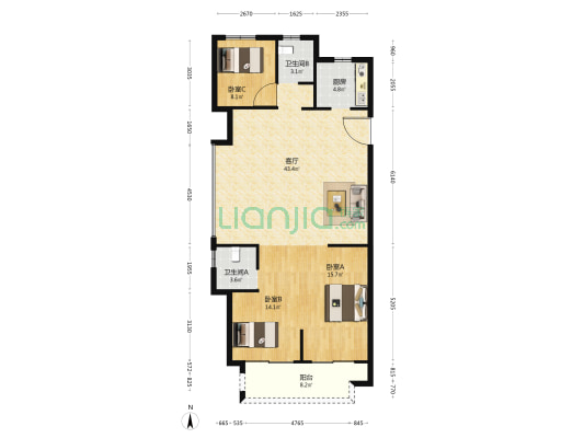 融创凯迪博学园 3室1厅2卫 130平方