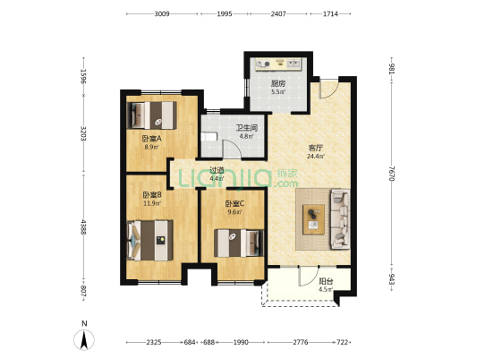 金科集美天宸 3室1厅1卫 104平方