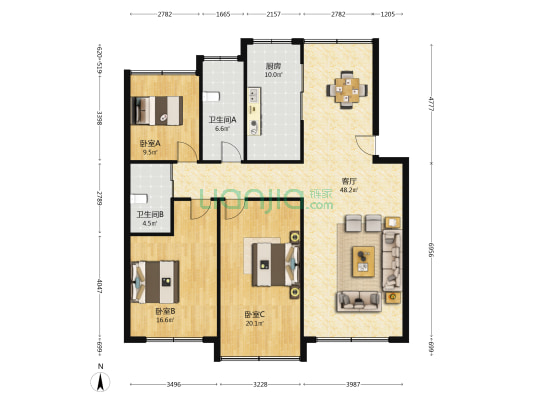 鼓楼中路325号 3室1厅2卫 142平方