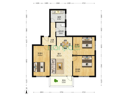 嘉福苑 3室1厅1卫 101平方