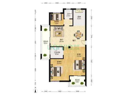 御江南 3室1厅2卫 106平方
