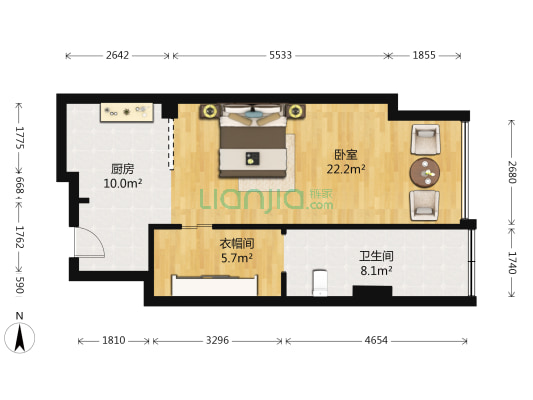 复地金融岛湾流汇 1室0厅1卫 77平方