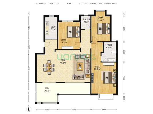 恒安嘉园 3室1厅2卫 130平方