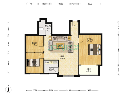 世纪嘉园 3室1厅1卫 93平方