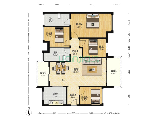 保利茉莉花园 4室1厅2卫 124平方