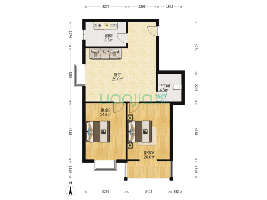 红源国际青年城 2室1厅1卫 101平方