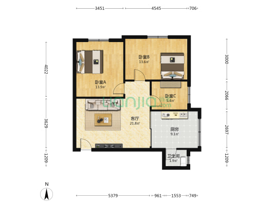北山路 3室1厅1卫 86平方
