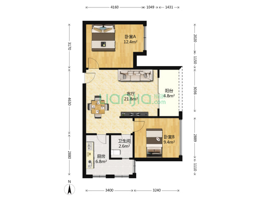 光宇文林雅居  2室1厅1卫 65平方
