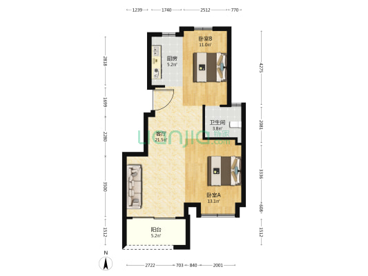 中梁湖栖云庐 2室1厅1卫 78平方