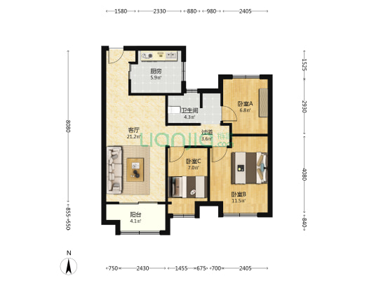 溧水华侨城时光天境嘉园 3室1厅1卫 89平方