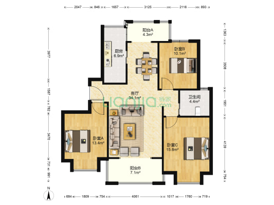 正基首府 3室1厅1卫 123平方