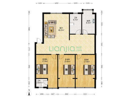 支农路二号院 3室1厅2卫 129平方