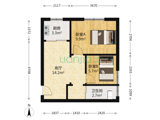 环新北弄 2室1厅1卫 43平方