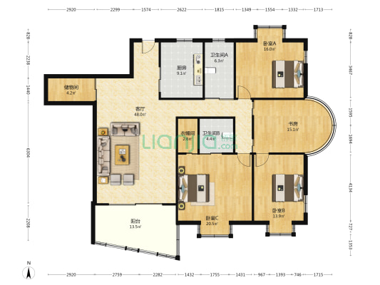 鴻盛錦園 4室1厅2卫 189平方