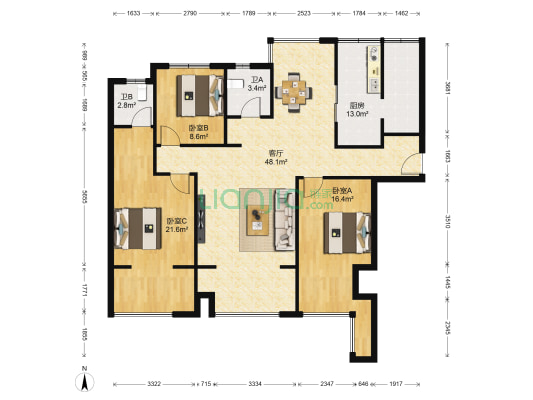 梅溪湖金茂湾二期 3室1厅2卫 108平方