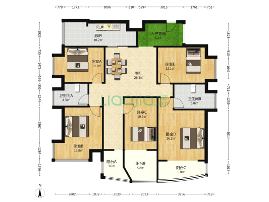 金麓国际商务广场 5室1厅2卫 150平方