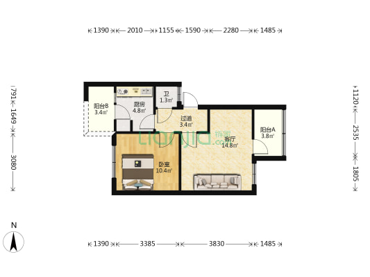 贵矿老北门二区 1室1厅1卫 43平方