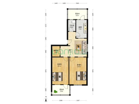 花园路176号 2室1厅1卫 86平方