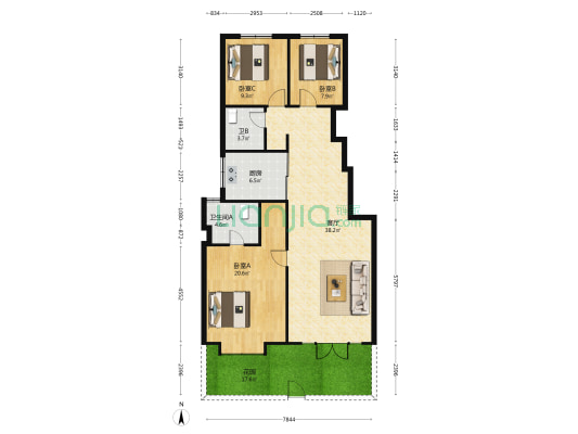 万科紫台 3室1厅2卫 103平方