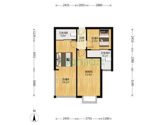 中建华府(鹿冲关路) 2室0厅2卫 57平方