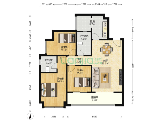 天府金茂悦 3室1厅2卫 106平方