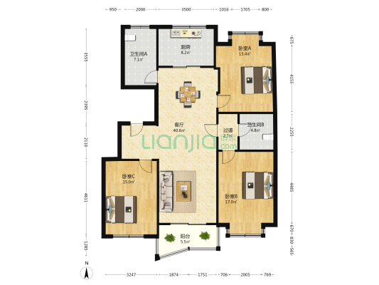 临浦景泰公寓 3室1厅2卫 146平方