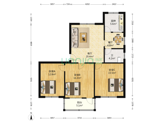 泰安市经济贸易委员会二宿舍 3室2厅1卫 100平方