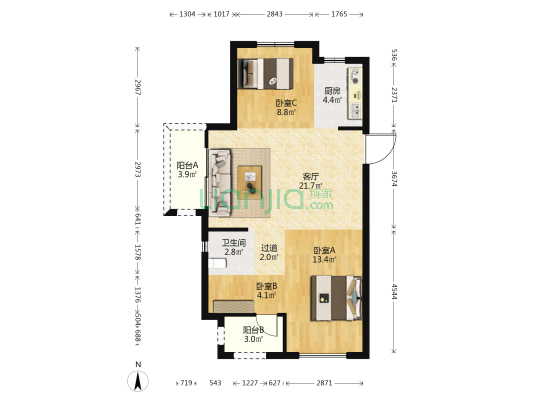 龙湖盛天天钜香缇郡二区 3室1厅1卫 84平方