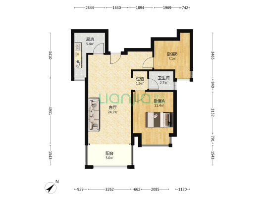 怡湖玫瑰苑二期深业璟园 2室1厅1卫 75平方