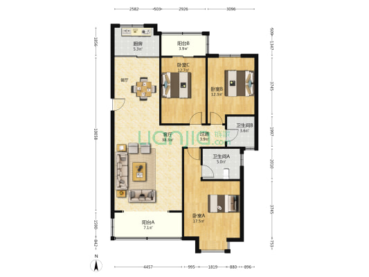 嘉诚花园 3室1厅2卫 139平方