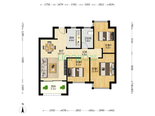 悦珑府 3室1厅1卫 88平方