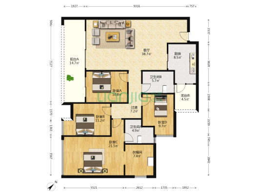 海成南滨上院B区 4室1厅2卫 171平方