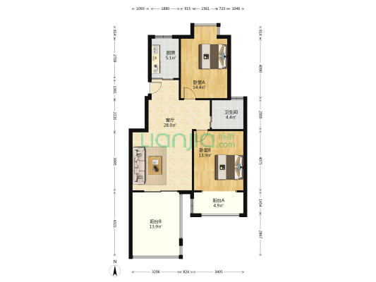 望湖人家 2室1厅1卫 96平方