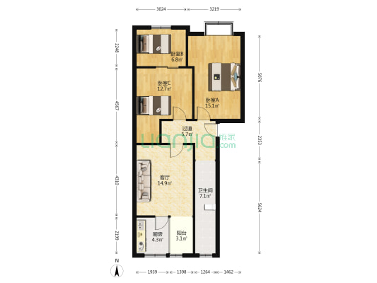 建桥新村1到183号 3室1厅1卫 77平方