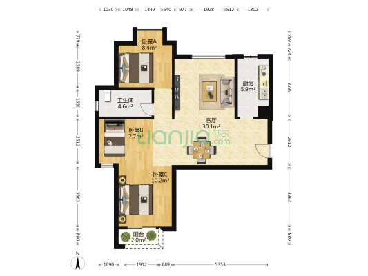 远洋心语 3室1厅1卫 100平方