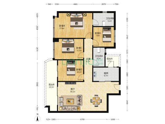 蓝光长岛国际六期 4室1厅2卫 134平方