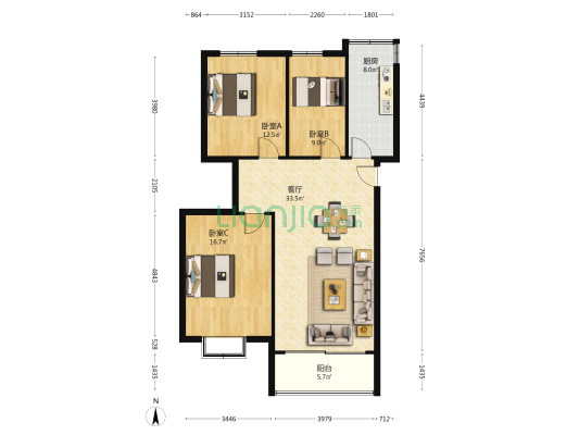 香堤雅郡花苑 3室1厅0卫 118平方