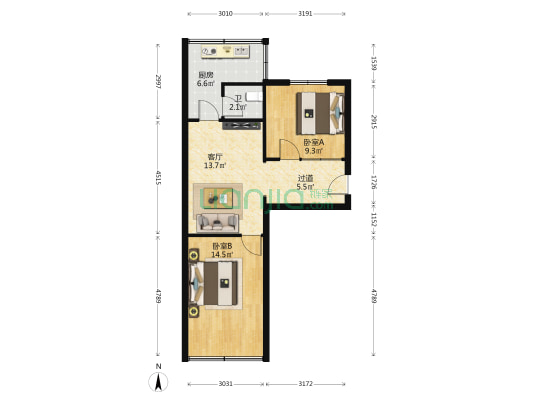 中铁二十一局家属院（建西东路） 2室1厅1卫 52平方