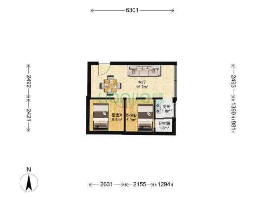 富丽家园永达大厦 2室1厅1卫 38平方