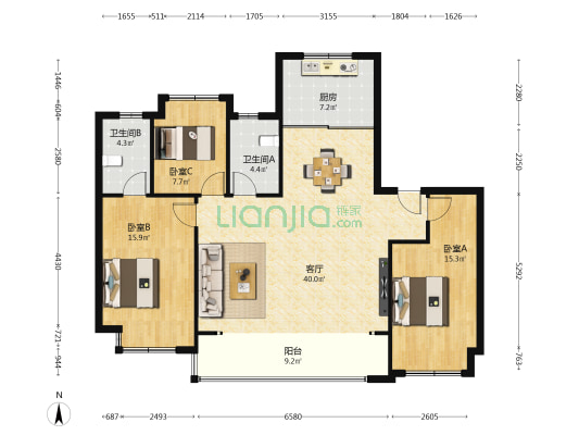 万科樟湾国际 3室1厅2卫 128平方