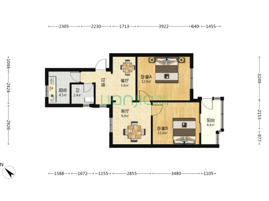 石门路小区 2室2厅1卫 64平方