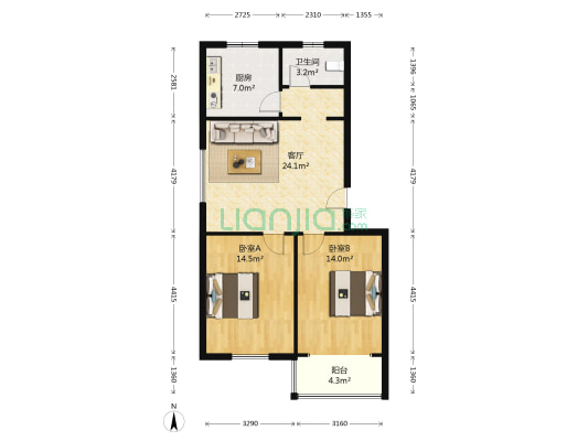 怡和家园 2室1厅1卫 90平方