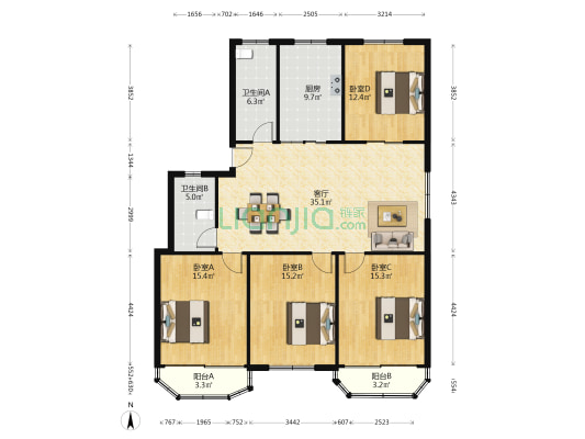 东泉花苑 4室1厅2卫 141平方