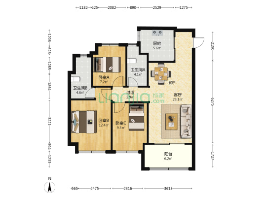 首创禧瑞云庭 3室1厅2卫 100平方