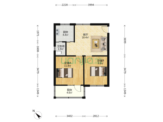 白马后巷8号 2室1厅1卫 59平方
