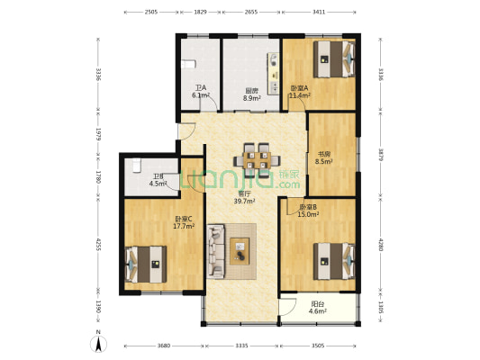 景仓苑 4室1厅2卫 138平方