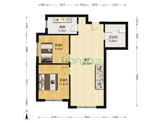 郡原小石城七期 2室1厅1卫 77平方